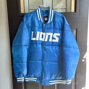 EUC Mens XL Detroit Lions Bubble Satin Puffer Jacket